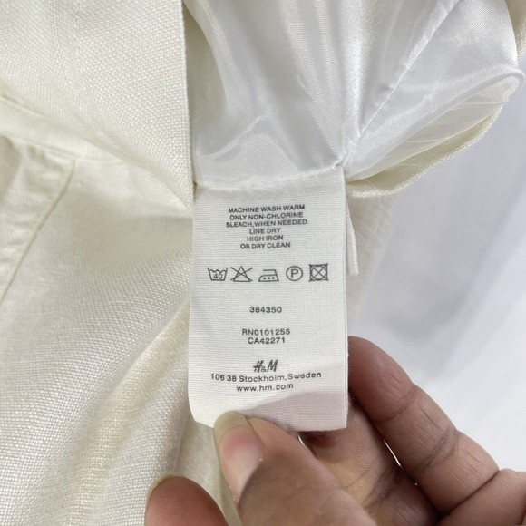 H&M Womens Jacket Blazer Sz 6 Linen Beige Button Front Long Sleeve - Picture 14 of 16